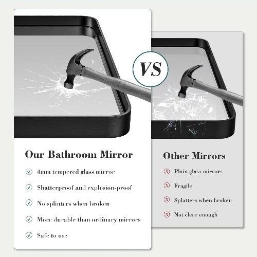 Bathroom Mirror 36"x 24" Wall Mirror with Rectangular Metal Frame, Black