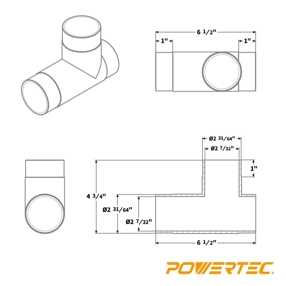 POWERTEC 70180 2-1/2-Inch T-Fitting