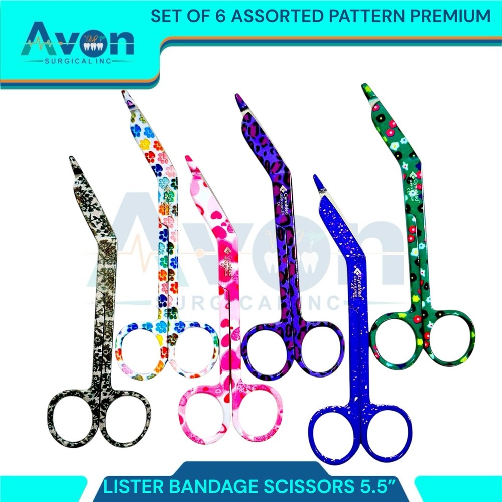 5.5in Multi-Color Pattern Nurse Bandage Shears, Assorted 6pcs Set - Premium