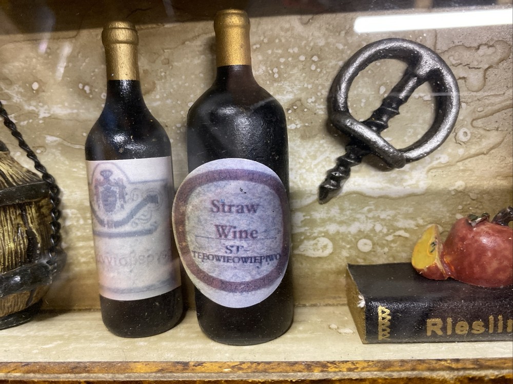 Miniature wine bottle shadowbox key rack