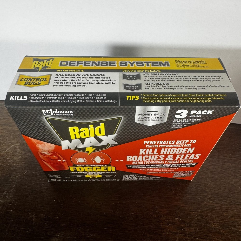 RAID MAX CONCENTRATED DEEP REACH FOGGER Kills Roaches & Fleas 3-Pack