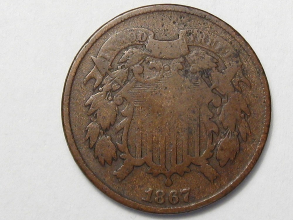 Better-Date 1867 US Two Cent Coin. 2¢.  #35