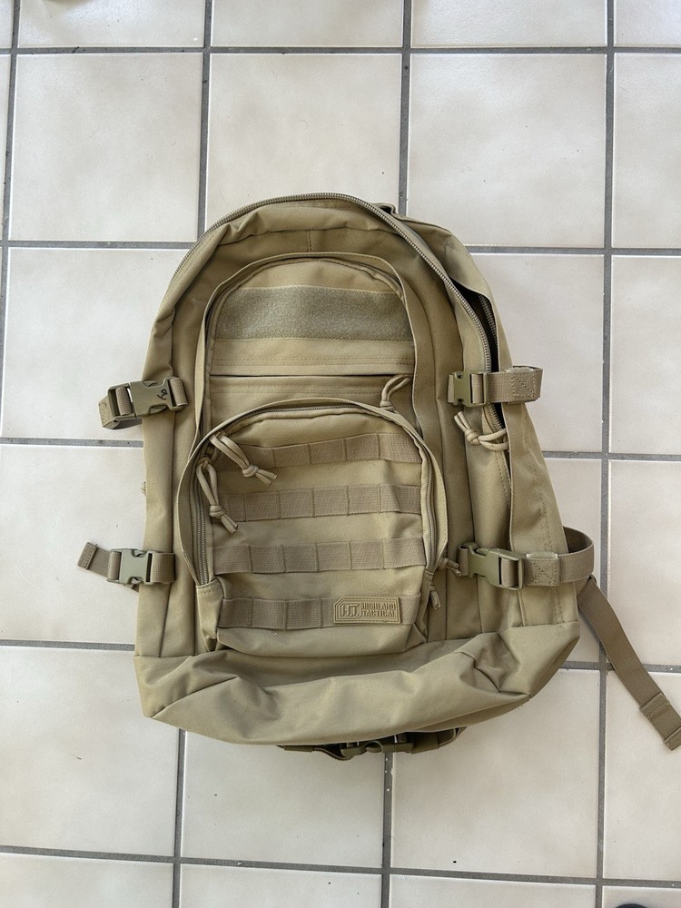 HIGHLAND TACTICAL Tan Tactical Backpack MOLLE Webbing Adjustable Straps