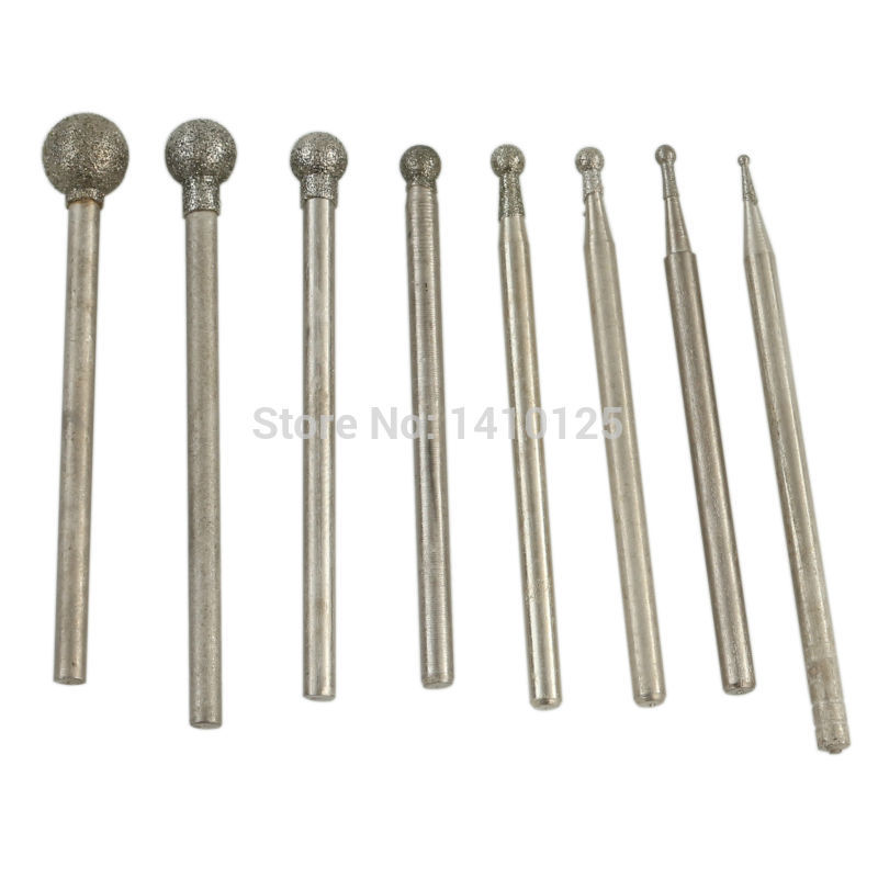 8Pcs Diamond Grinding Head Spherical 1-6 mm Set Coated Mounted Points Spheres