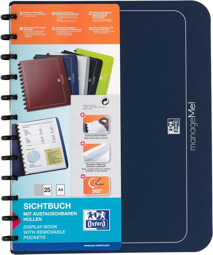 Elba 440916"Variozippblue" Polypropylene Folder with 25 Pockets blue Ring Binder