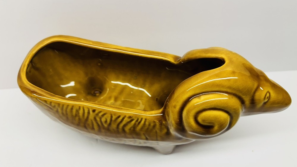 Vintage Glazed Brown Ceramic Pottery Ram Planter 11" Long