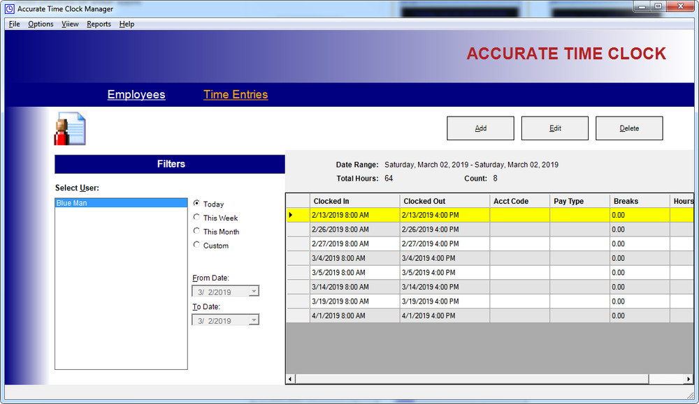 Employee Time Clock Software and Reporting System For Microsoft Window PC