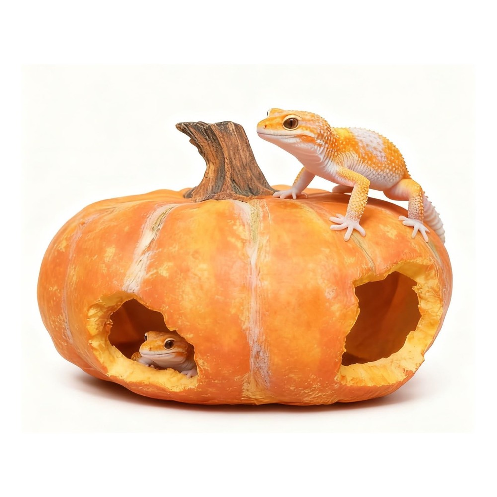 Pumpkin Resin Reptile Hideouts, Crested Gecko Hide Featuring Multiple Opening...
