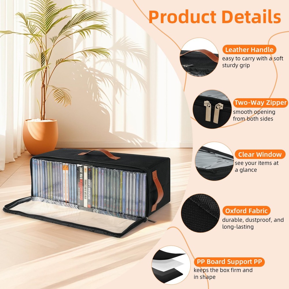 4 Pack CD Storage Box Stackable Case Holder with Front Zippered Clear Window