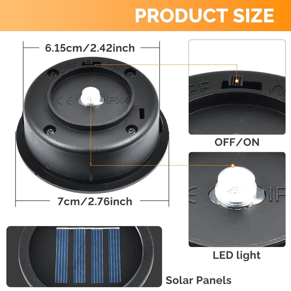 Solar Light Replacement Top 4 Pack (Top Size 2.76 inch, Bottom Size 2.42 inch)