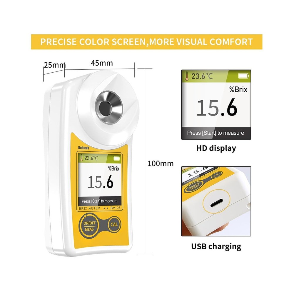 Digital Brix Refractometer Flagfront brix Meter Refractometer USB C Charging ...
