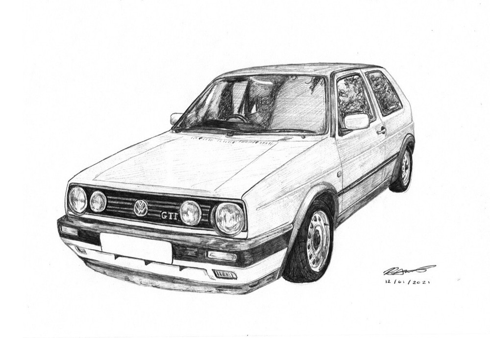 Personalised Realistic Pen Drawing: Car (see description)