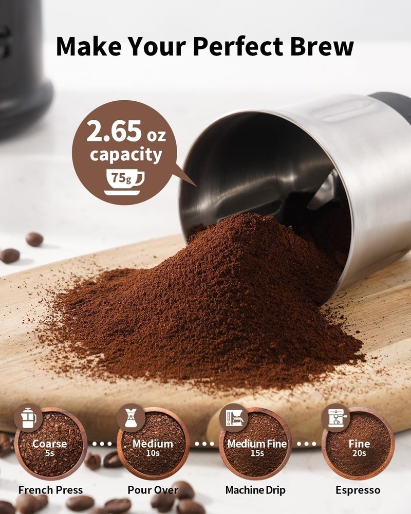 Multi-Functional One Touch Grinder - Removable Bowl for Coffee, Spices, & Herbs
