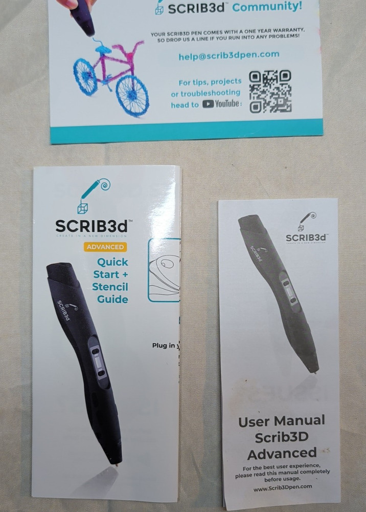SCRIB3D Advanced 3D Printing Pen w/ PLA Filament Tested Working
