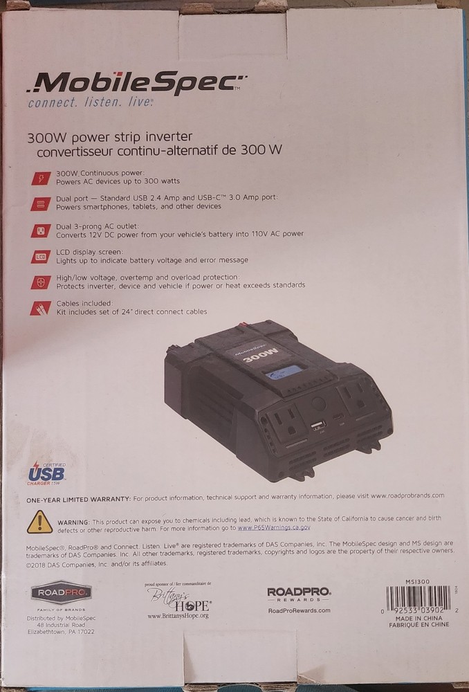 MOBILE SPEC 300W POWER INVERTER MS1300.