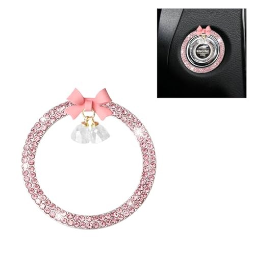 Bling Diamond Car Engine Start Stop Button Decoration Ring, Crystal Pink