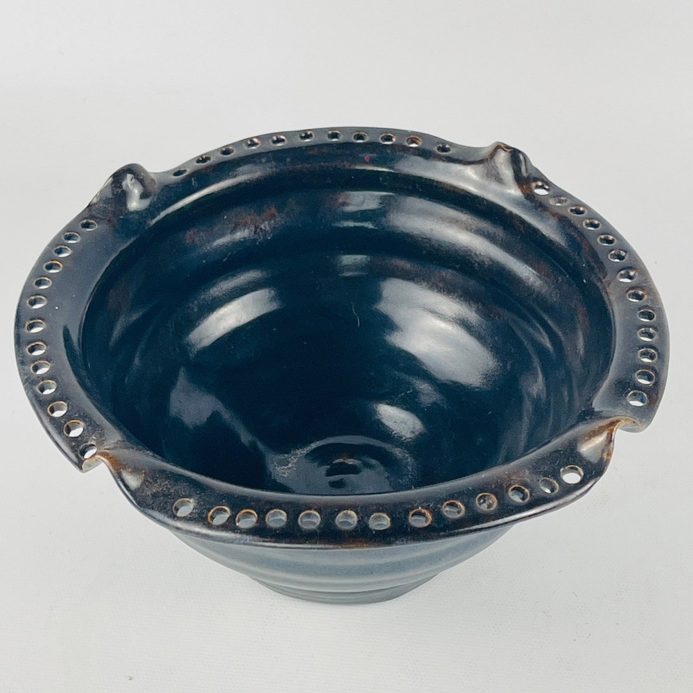 Handmade Unique Pottery Bowl Blue Black 7” Signed
