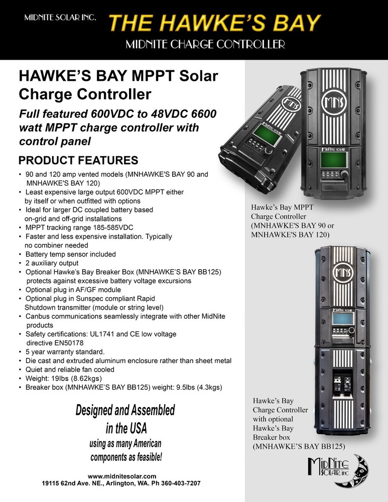 MidNite Solar MNHAWKE'S BAY 90 Charge Controller 600VDC 90A