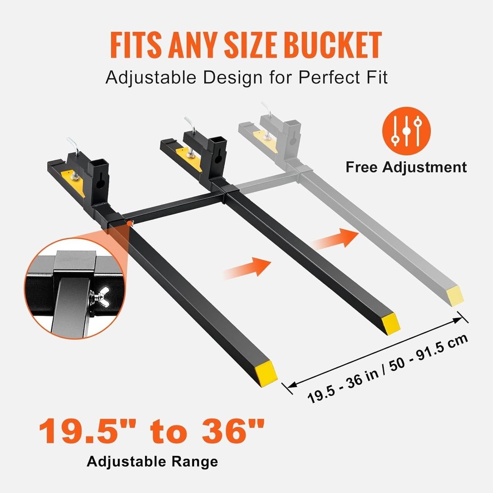 Versatile Loader Pallet Forks - 2000 lbs Capacity with Stabilizer for Tractors