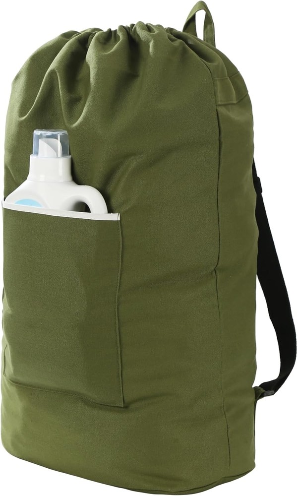Canvas Laundry bag, Washable Laundry backpack, Adjustable Straps, Large Front