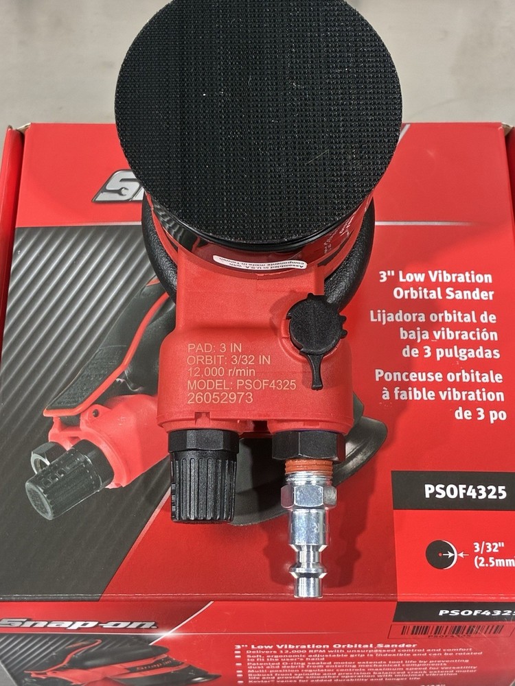 Snap-on PSOF4325 3" Low Vibration Dual Action Orbital Sander Hook-and-Loop Red