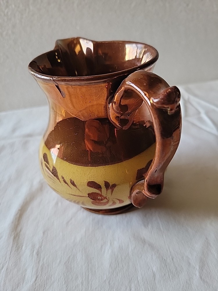 Pink Copper Lusterware Pitcher with hand painted Band