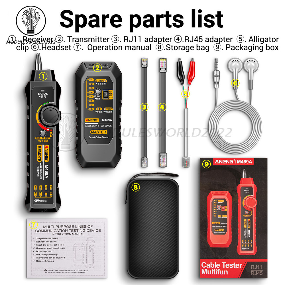 ANENG M469A Multifunctional Network Cable Tracker Networking Analyzer RJ45 RJ11