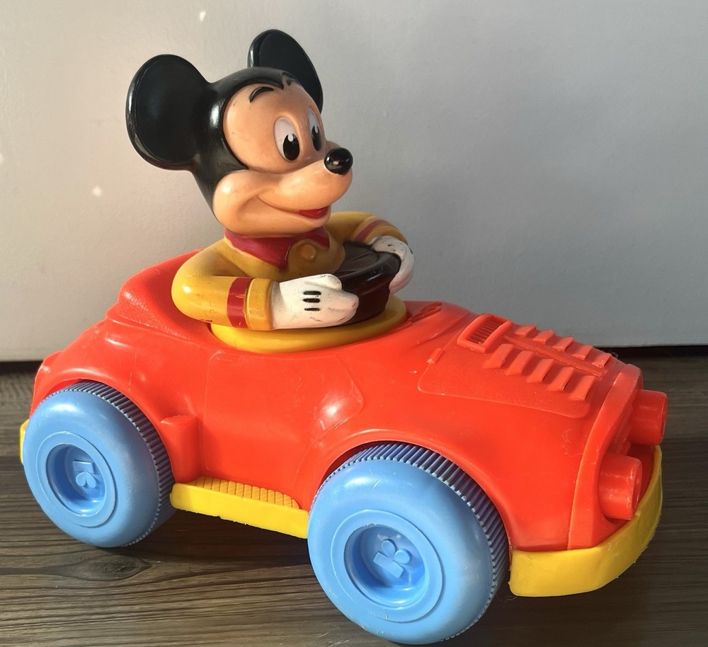 Vntg 1973 Mickey Mouse Pull Toy No String Disneymania Disney Decor Car Retro