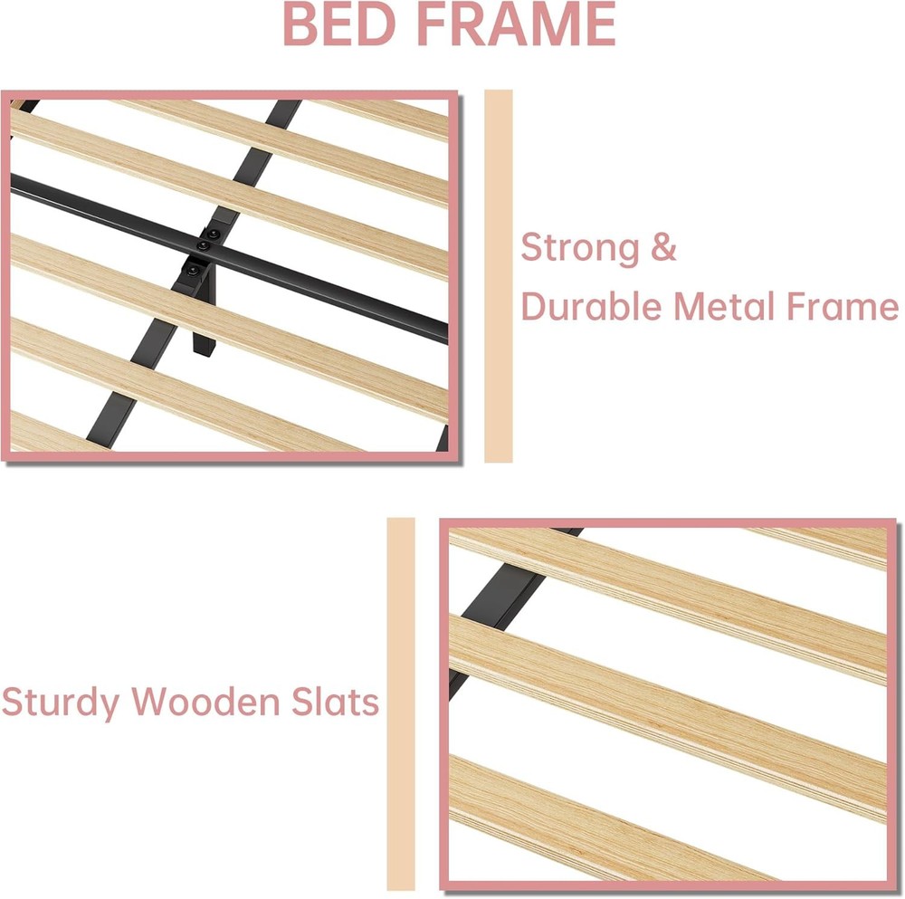 Pink Twin Bed Frame Velvet Upholstered Platform Bed Frame Adjustable Headboard