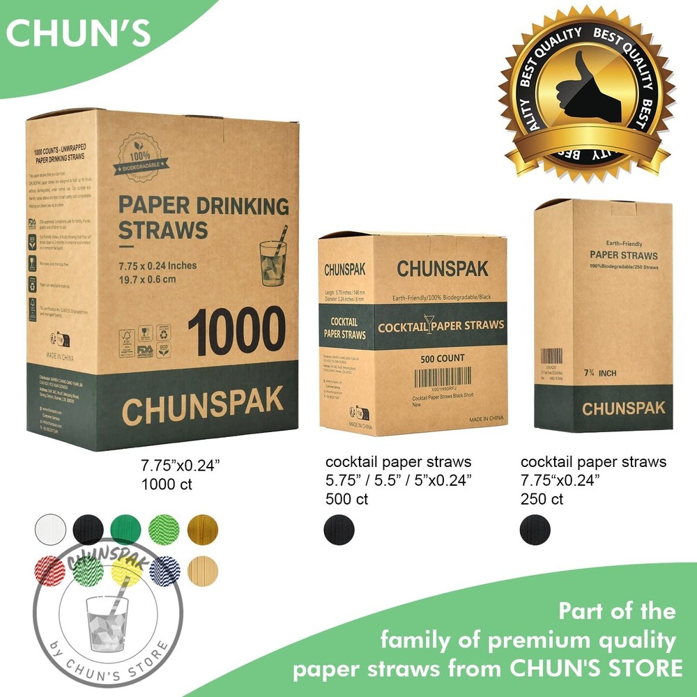 Black Paper Straws, Solid black/250 Bulk, Biodegradable Paper Drinking Straws...