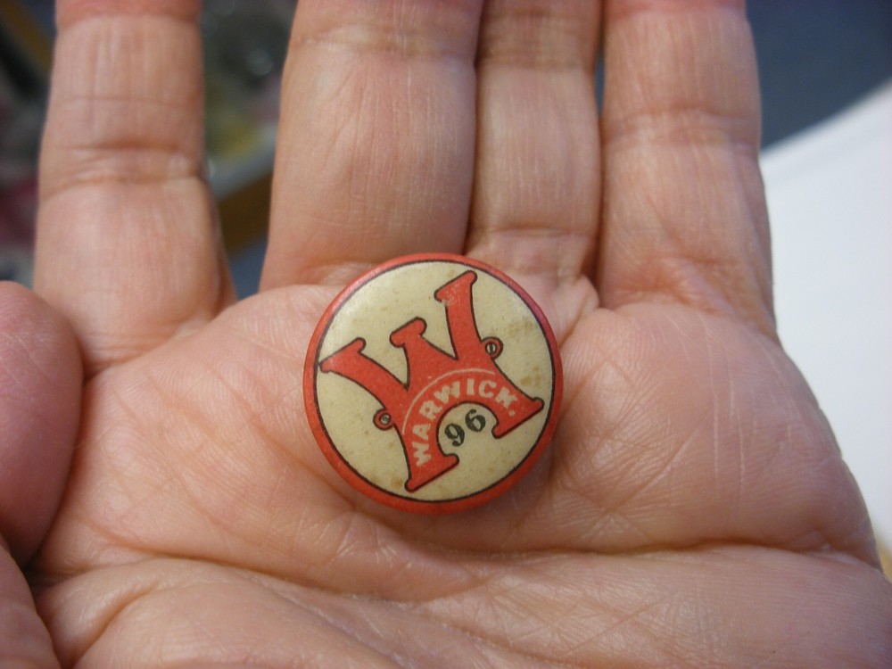 Original Vintage Antique Bicycle Pin Lapel Stud Button - 1896 Warwick 3/4"