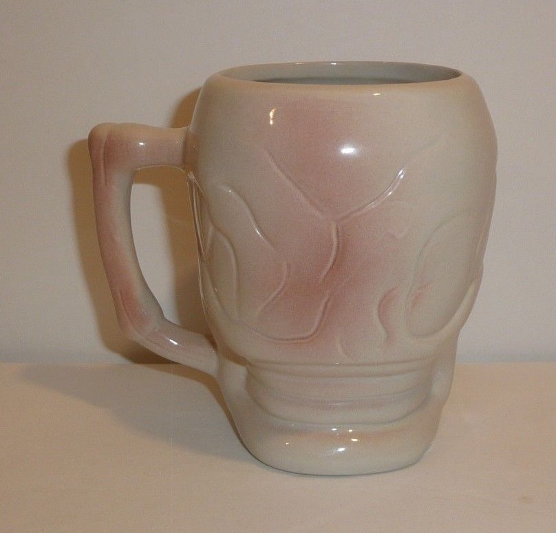 Skull Mug Coffee Cup Halloween Decor Ceramic Scary Bone Handle Human Odd Weird