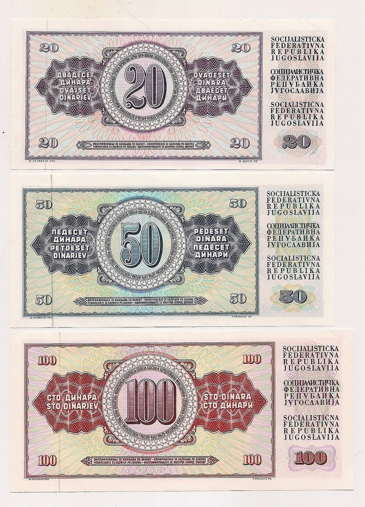 1978 Three Yugoslavia Banknotes--Pristine Condition !!