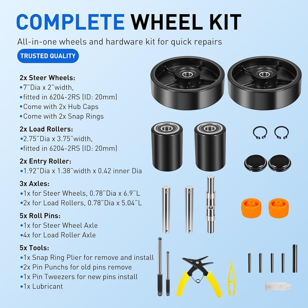 PTH50 Pallet Jack Wheels Full Set Steering Wheels & Front Load Roller For Crown