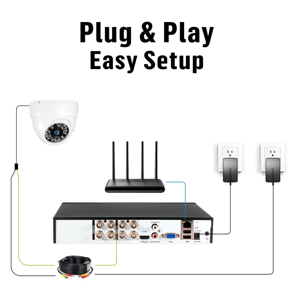 8CH H.265+ Surveillance DVR Kits Security Camera System Mobile APP & PC Remote