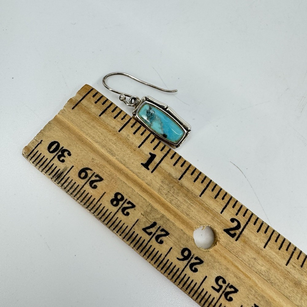 Sterling Silver Turquoise Rectangular Dangle Earrings 1” 3.3g