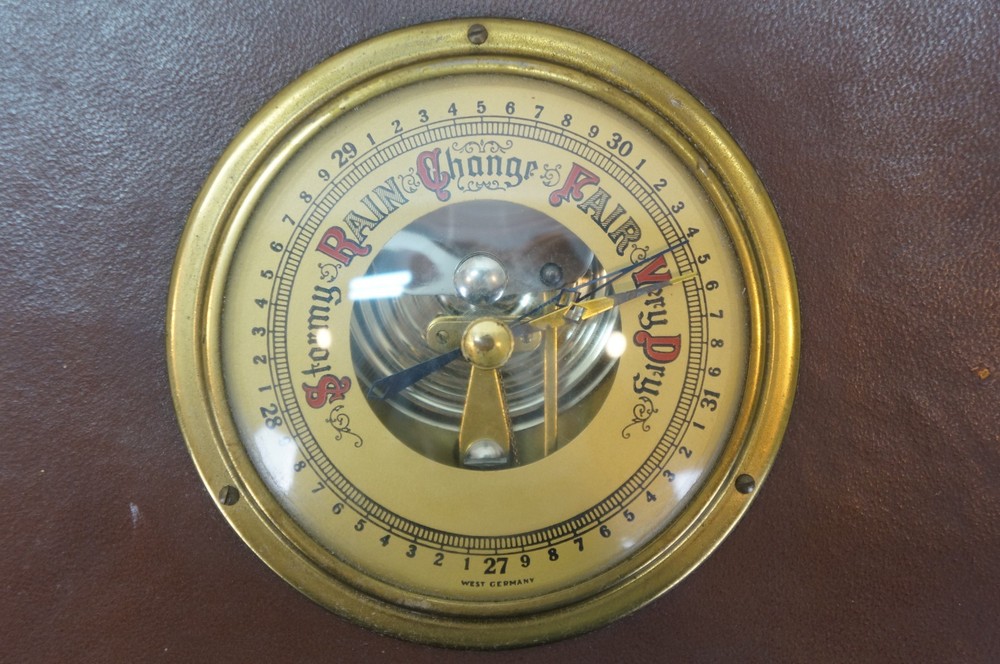 1952 Moco West German Leather Desktop Barometer Document Box 13"