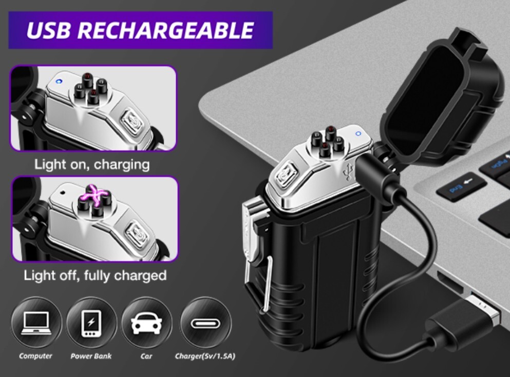 Rechargeable Plasma Lighter / Flashlight Survival Camping Hiking black