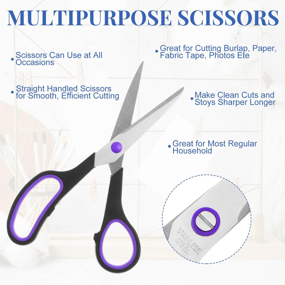 Scissors Bulk 8" Multipurpose Professional Heavy Duty Multicolor Sewing Stain...