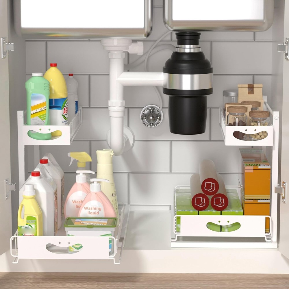 Under Sink Organizer W/ Pull-Out Drawers,Kitchen Sink Organizer,2 Tier Bathroom