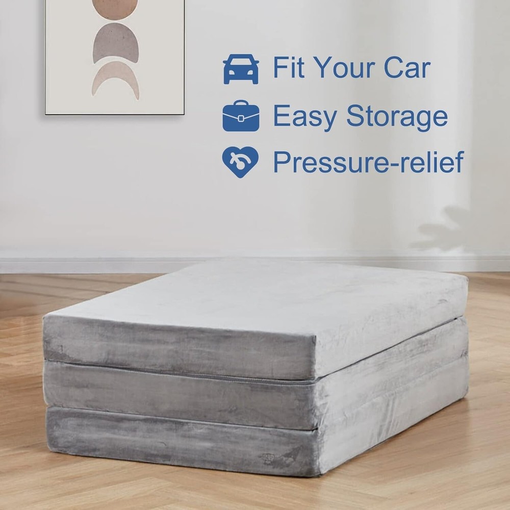 Tri-Folding Foam Topper Mattress, 4-Inch Thickness – Portable Guest Solution