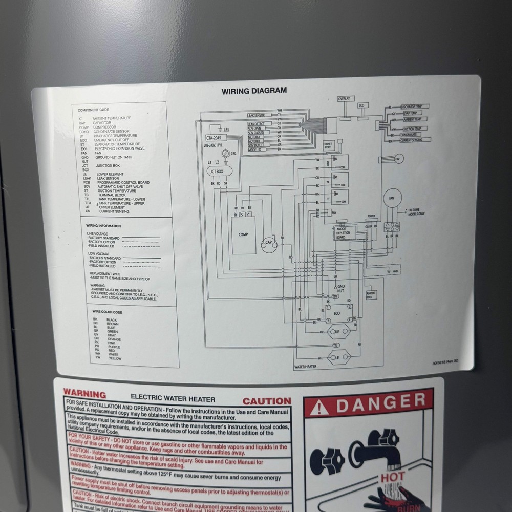 RHEEM Hybrid Electric Water Heater Sz 63” H x 24” D Grey HPLD65-1RH