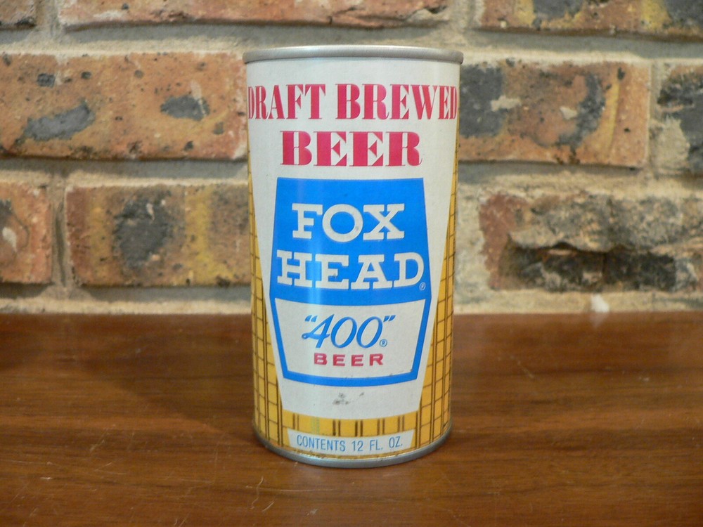 Vintage Draft Fox Head 400 Beer Pull Tab Straight Steel Beer Can~Bottom Opened