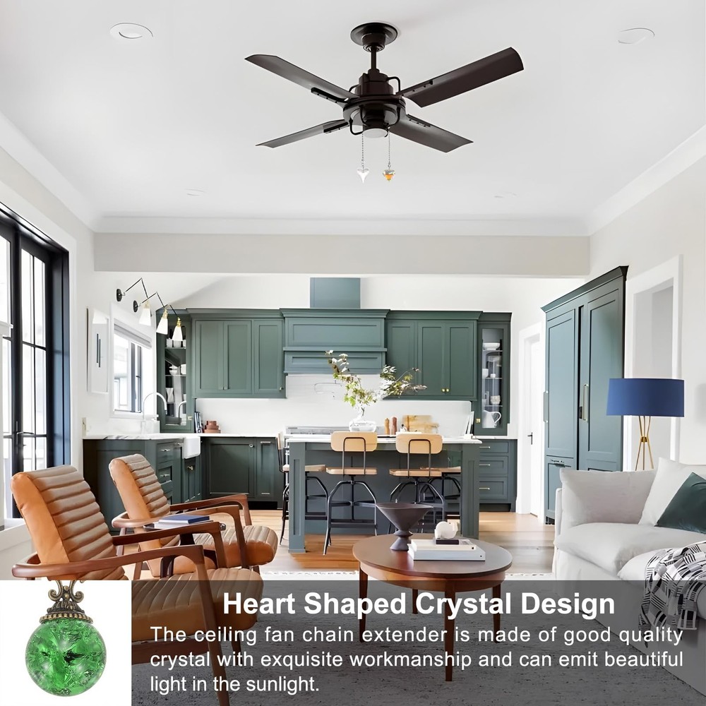 15" Ceiling Fan Pull Chain, 4 Pcs Crystal Pull Chain Fan Connector Vintage Ce...