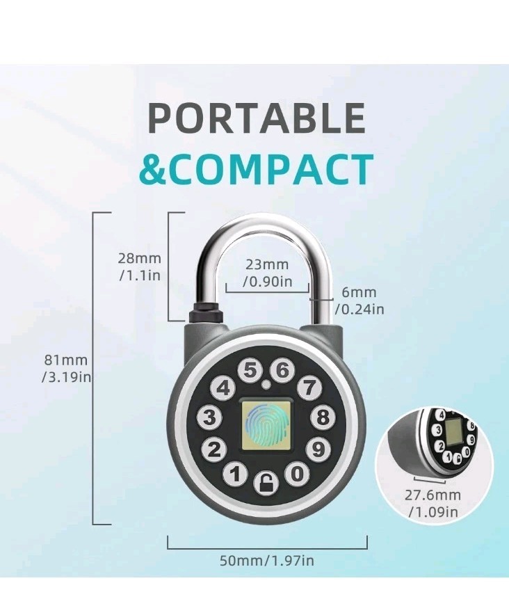 Fingerprint Padlock,Bluetooth Pad Locks with Code, Water Resistant Smart Padlock