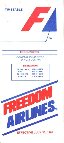 Freedom Airlines timetable 1984/07/30