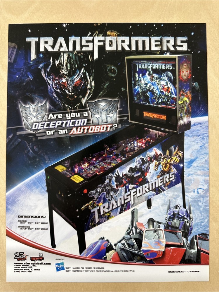Stern Transformers Pinball Flyer