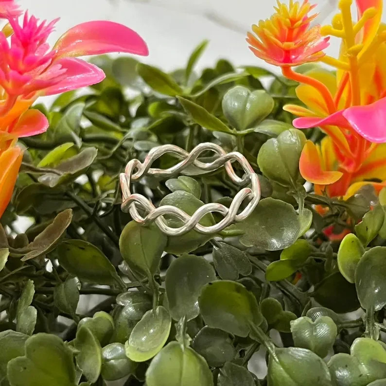Sterling Silver Wave Ring, Handmade Infinity Twist Band Unique Ring Best Gift