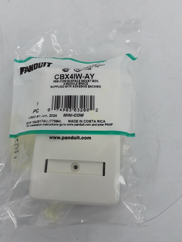 Panduit CBX4WH-AY Mini-Com Surface Mount Box 4 Module Space w/ Adhesive Backing