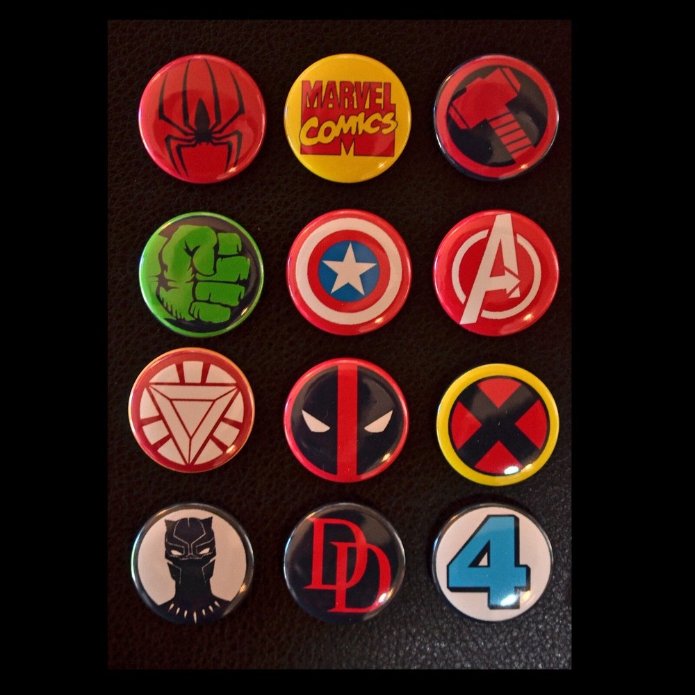 Marvel Comic Character / Pinback Buttons (Set of 12) / 4 Size Options